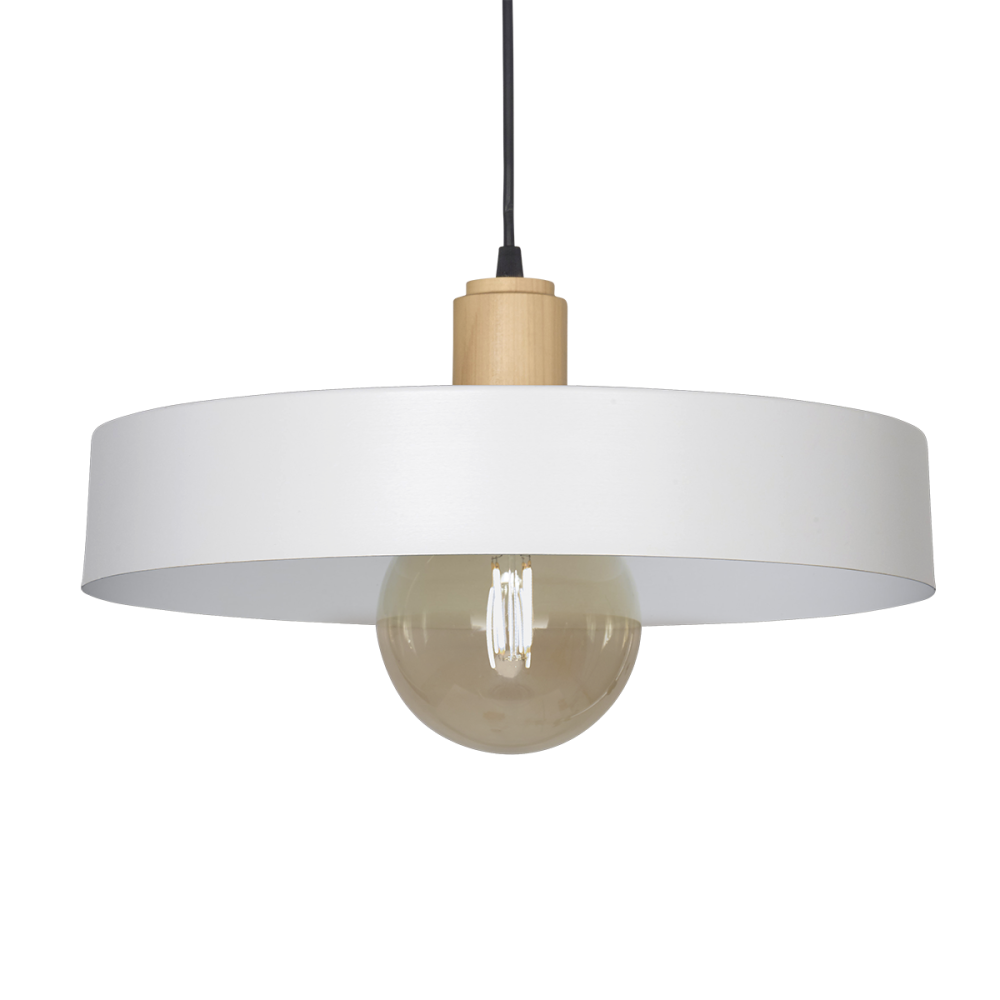 COLGANTE DE CHAPA 40CM CILINDRICO C/MADERA BLANCO